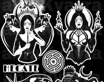 Hecate Triple Moon Goddess Marzanna Mythology  Sticker set Waterproof  Waterbottle  Boho Witch Wiccan Magic Planner Journal  Sketchbook