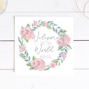 Benvenuti nel mondo - Biglietto personalizzato per neo mamme/neonati - Neonata/Rosa***Spedizione gratuita nel Regno Unito***
