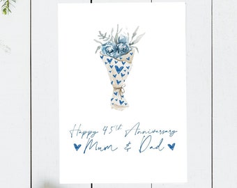 45th Sapphire Wedding Anniversary Card - Mum & Dad or Any Names ***Free UK Shipping***