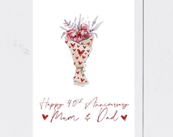 Ruby 40th Wedding Anniversary Card - Mum & Dad or Any Names***Free UK Shipping***