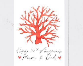 Coral 35th Wedding Anniversary Card - Mum & Dad or Any Names***Free UK Shipping***