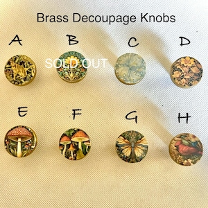 WILLIAM MORRIS' Vintage Designs  Solid Metal Brushed Brass Round Dresser Knobs for Furniture  * Crafted in USA Artisan Workshop