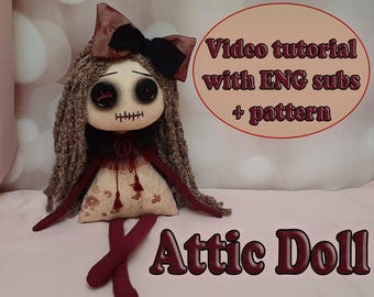 PDF tutorial doll 16” doll attic doll sewing pattern rag doll tutorial pattern rustic cloth doll sewing rag doll making video doll pattern