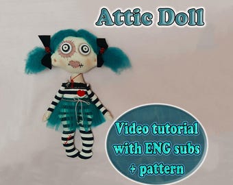 PDF tutorial doll 13” doll attic doll sewing pattern rag doll tutorial pattern rustic cloth doll sewing rag doll making video doll pattern