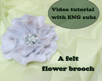 White felt flower brooch tutorial DIY felt flower pin Handmade brooch video lesson Felt brooch sewing tutorial Felt jewelry making class