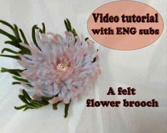 Felt flower brooch tutorial DIY felt flower pin Handmade brooch video lesson Felt brooch sewing tutorial Felt jewelry making class