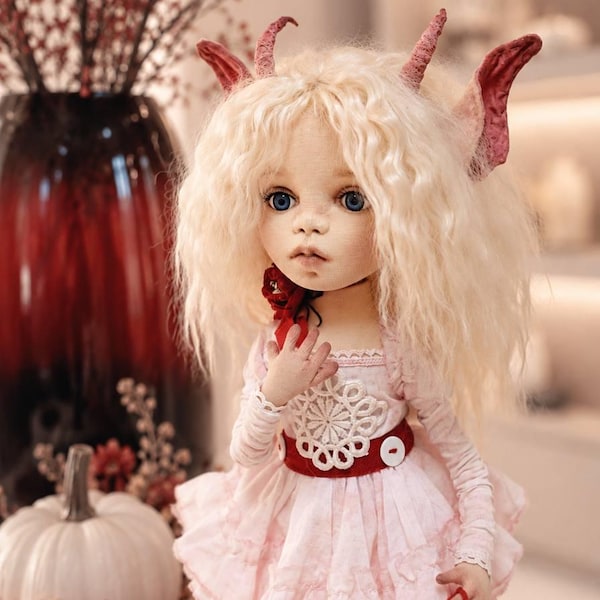 Handmade Textile Monster Doll Whimsical Vampire Bat Girl Halloween Art Doll OOAK Collectible Fantasy Doll Gothic Cute Decor Gift for Her