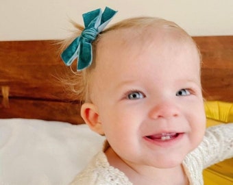 Velvet Hair Bow for Girls, Christmas Colors, Alligator Clip or Nylon Headband