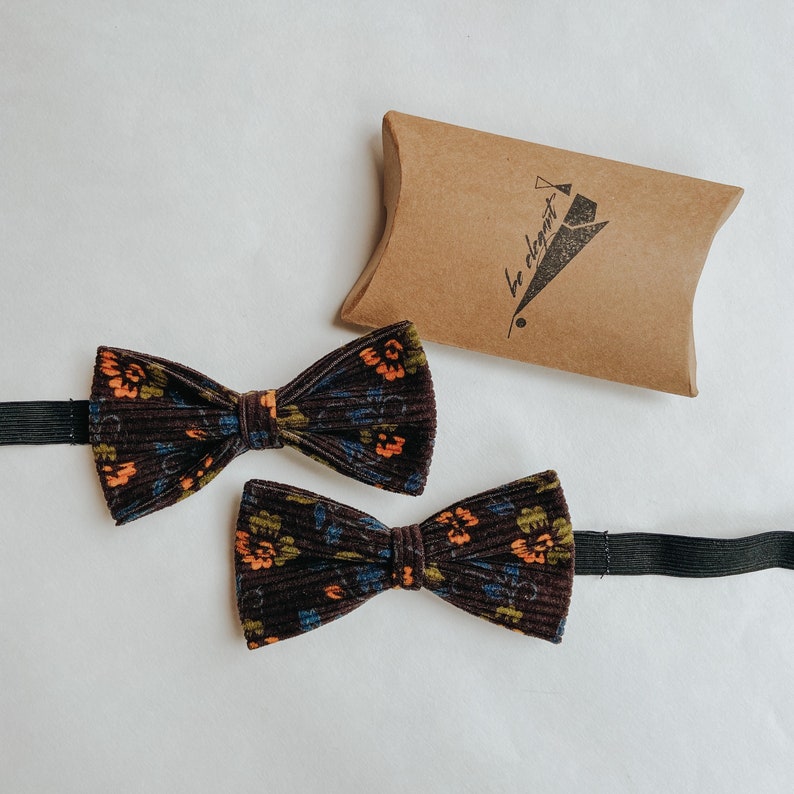 Mens Floral Brown Bow Tie, Gift for Dad, Valentines Day Gift for Him