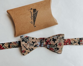 Mens floral self tie bow tie, gift for dad, valentines day gift for him, gift for boyfriend, cotton bow tie, wedding self tie, handmade