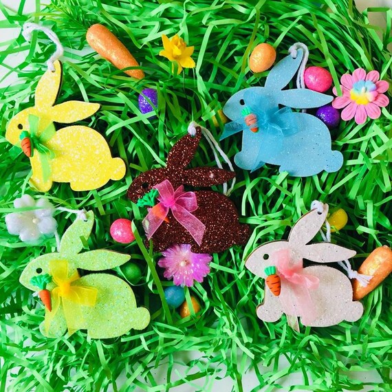 Set of Glitter Easter Bunny Decorations Easter Bunny Easter Etsy