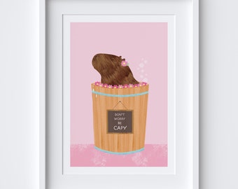 Happy Capybara Pink Art Print / Capybara Print / Capybara Gift / Kids Wall Art