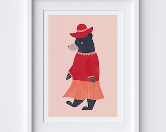 Peruvian Bear Girl Art Print / Bear Print / Bear Lovers / Kids Wall Art