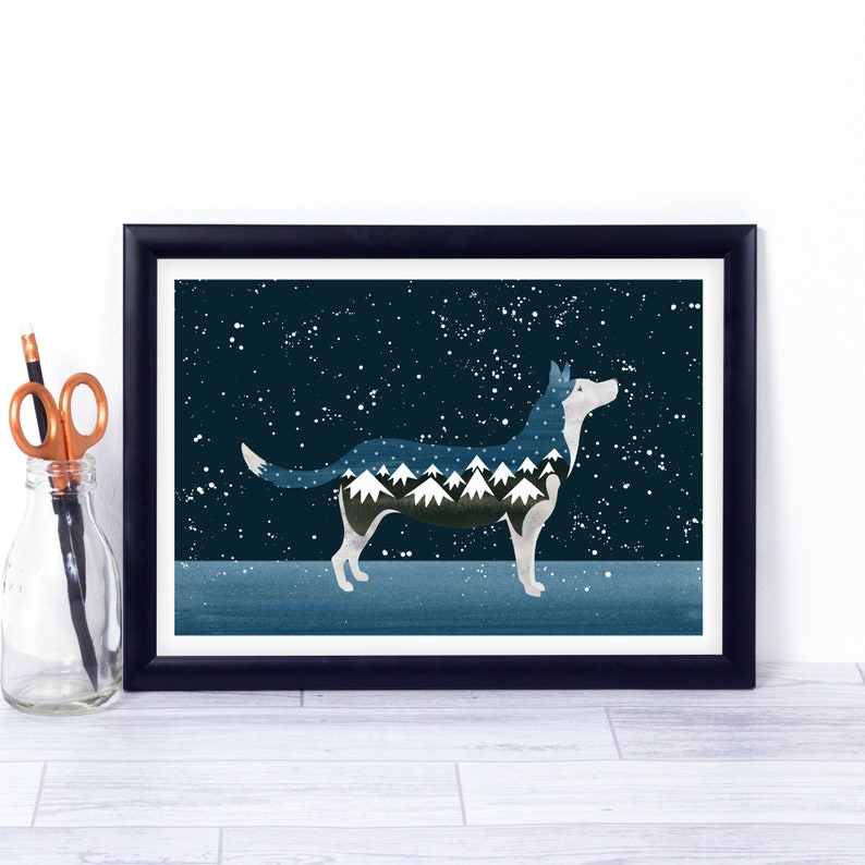 Snow Dog Art Print / Dog Art Print / Dog Art Illustration / Dog Lover Gift / Wolf Print / Kids Wall Art image 2