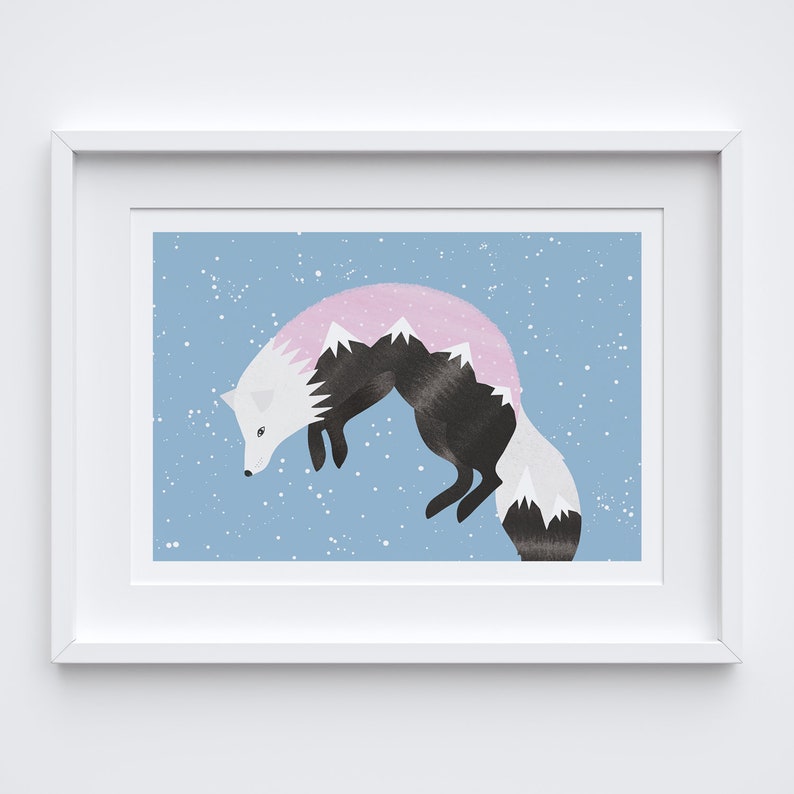 Jumping Fox Art Print / Fox Print / Arctic Fox / Fox Lover / Nature Art image 1