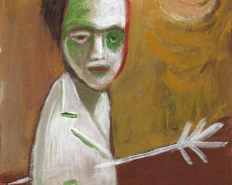 Hombre con flecha clavada, pintura original sobre papel A5