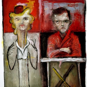 Girl and boy, original oil painting