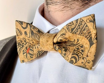 Authentic cork bow tie and pocket square for adults