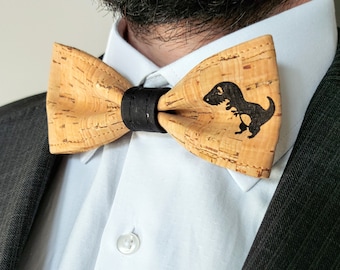 Adult - T-Rex Dinosaur Natural Cork Bow Tie