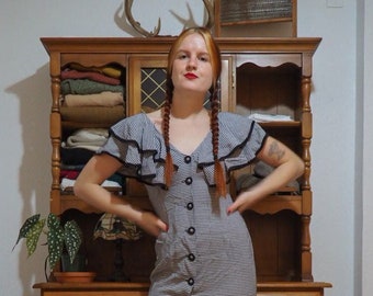 Vintage 1980s 1990s Does 1940s Gingham Mini Dress