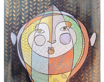 illustration of a woman's face, circus painting, India ink on Fabriano paper 300 gr