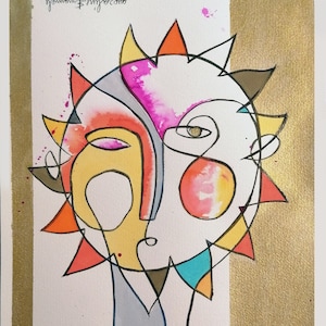 dipinto surreale del sole, Quadro dipinto a mano con inchiostro di china su carta fabriano 300 gr