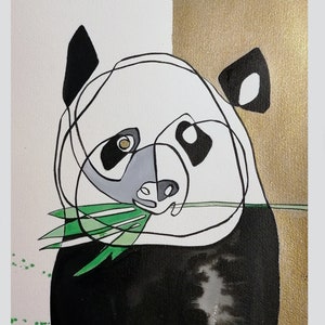 illustrazione di panda che mangia foglie di bambù, inchiostro di china su carta fabriano 300 gr