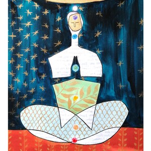dipinto dei chakra, illustrazione di uomo che medita, posizione del loto, inchiostro di china su carta fabriano 300 gr