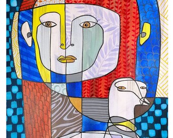 surreal illustration with a woman's face and a bird, renaissance painting, India ink on fabriano 300 gr paper