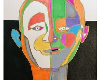 Dipinto Di Volto Umano Illustrazione Moderna Inchiostro Di - Etsy