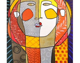 illustration of a woman's face, painted by matryoshka, India ink on fabriano paper 300 gr