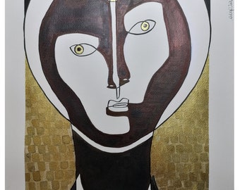 illustration of a woman's face, ethnic painting, India ink on fabriano 300 gr paper