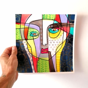illustrazione di volto, ritratto surreale, quadro quadrato, inchiostro di china su carta fabriano 300 gr