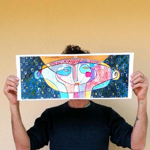 illustrazione di volto di Yeshu'a, ritratto surreale, quadro rettangolare, pezzo unico dipinto a mano con inchiostro di china su carta
