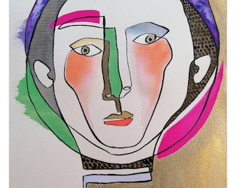 illustration of a woman's face, ethnic painting, India ink on fabriano 300 gr paper