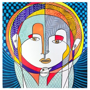 dipinto surreale con volto di donna e tortora, illustrazione a colori, inchiostro di china su carta fabriano 300 gr