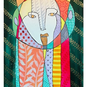 dipinto etnico, illustrazione di volto di donna, dipinto cubista, inchiostro di china su carta fabriano 300 gr
