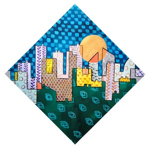 dipinto di skyline, illustrazione di case, inchiostro di china su carta fabriano 300 gr