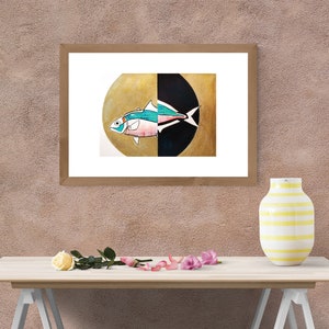 dipinto di pesce, illustrazione moderna,dipinto con inchiostro di china su carta fabriano 300 gr