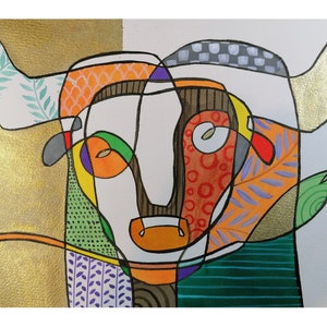 dipinto surreale di toro, Quadro dipinto a mano con inchiostro su carta 300 gr