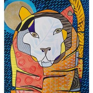 illustrazione di tigre, Quadro surreale di felino, inchiostro di china su carta fabriano 300 gr