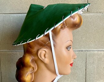 STITCHED REVERSIBLE SUNHAT Green and White conical inspired 1950s 1940s 1960s hat retro rockabilly pinup rockabilly vintage inspired