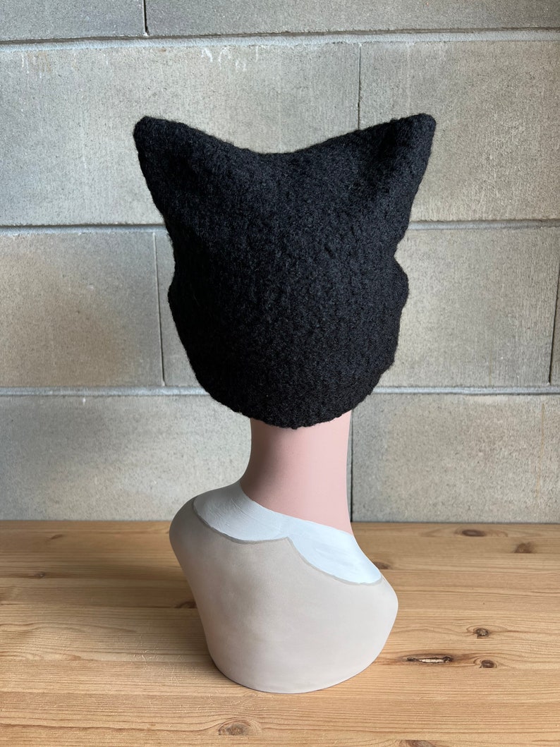 BLACK CAT BOUCLÉ Bonnet cap hood hat 1940s 1950s 1960s Autumn Halloween Winter Pinup Mid-century Inspired Vintage Retro Faux Sheep Fur image 5