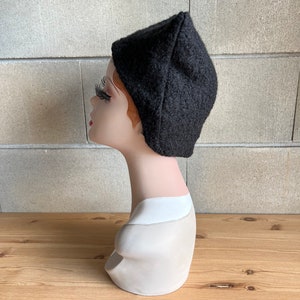 BLACK CAT BOUCLÉ Bonnet cap hood hat 1940s 1950s 1960s Autumn Halloween Winter Pinup Mid-century Inspired Vintage Retro Faux Sheep Fur image 6