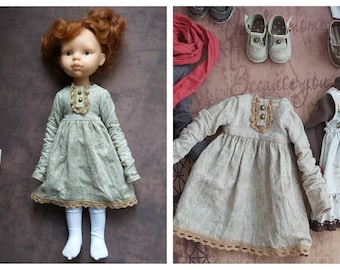 Clothes for custom doll Cotton doll dress with lace Vintage dress /& longsleev for Paola Reina doll