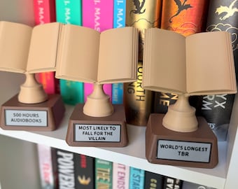 Customizable Book Trophy – 3D Printed Bookshelf Decor, Book Club Award