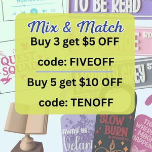 May include: A collection of decorative signs with various designs and text, including "To Be Read" and "Slow Burn." The signs are in different shapes and colors, with a central yellow sign promoting a "Mix & Match" offer.