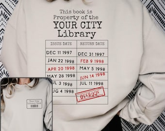 Book Lover’s Sweatshirt, Retro Library Card Sweatshirt, Bookish Sweatshirt Gift, Custom Book Sweatshirt, Personalized Book Lovers Gift