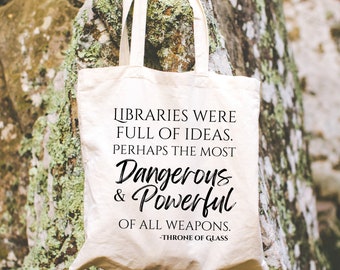 Throne of Glass Library Quote Canvas Tote Bag, Officially Licensed Sarah J Maas Merch, TOG Book Bag, Library Book Tote