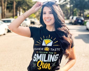 Higher Taste Follow The Smiling Sun Retro T-Shirt Vegan Vegetarian Food From Oregon Since 1987 - Women's Sizes